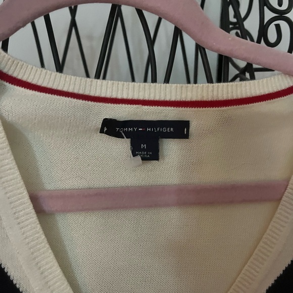 Tommy Hilfiger Women's V-Neck Argyle Sweater - Black and Cream - Picture 2 of 3